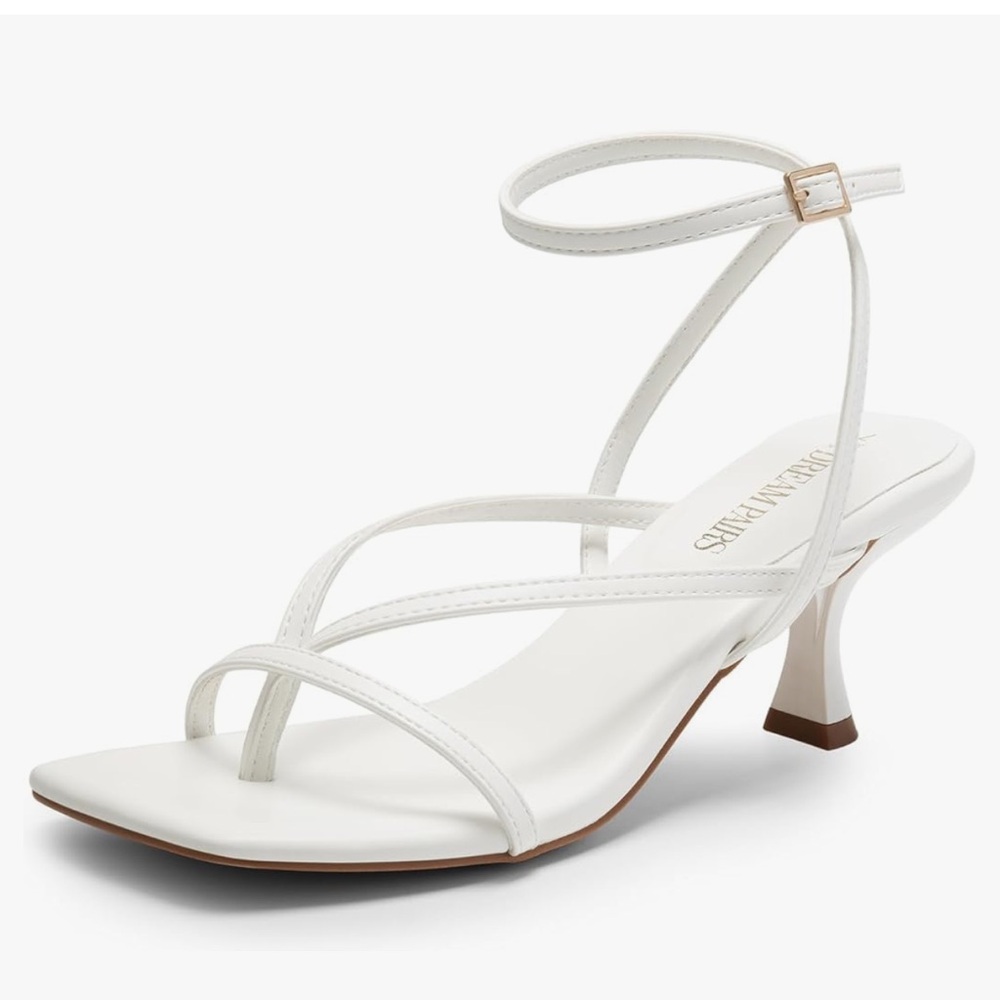 Dream Pairs white strappy kitten heels, brand new, size 7.